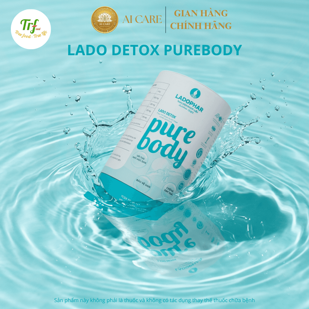 Nước uống thanh lọc cơ thể Lado Detox Purebody Ladophar giúp thải độc cơ thể - (Hộp 24 gói x 15ml) - Ladophar